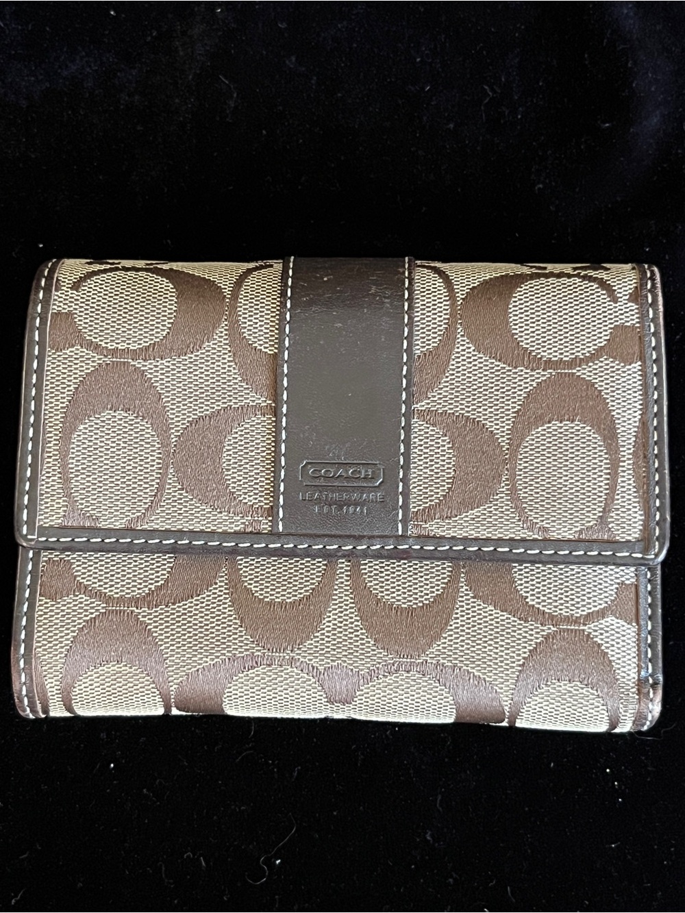COACH Signature Tri-Fold Wallet Brown & Khaki